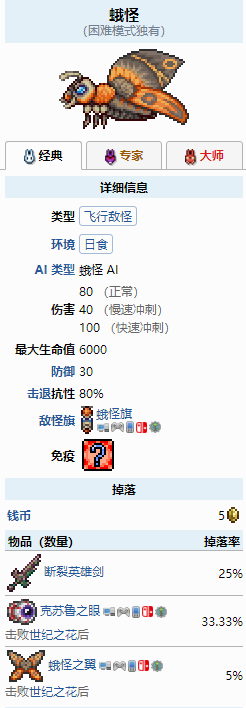 泰拉瑞亚1.4日食蛾怪出现条件是什么？1.4日食蛾怪出现条件