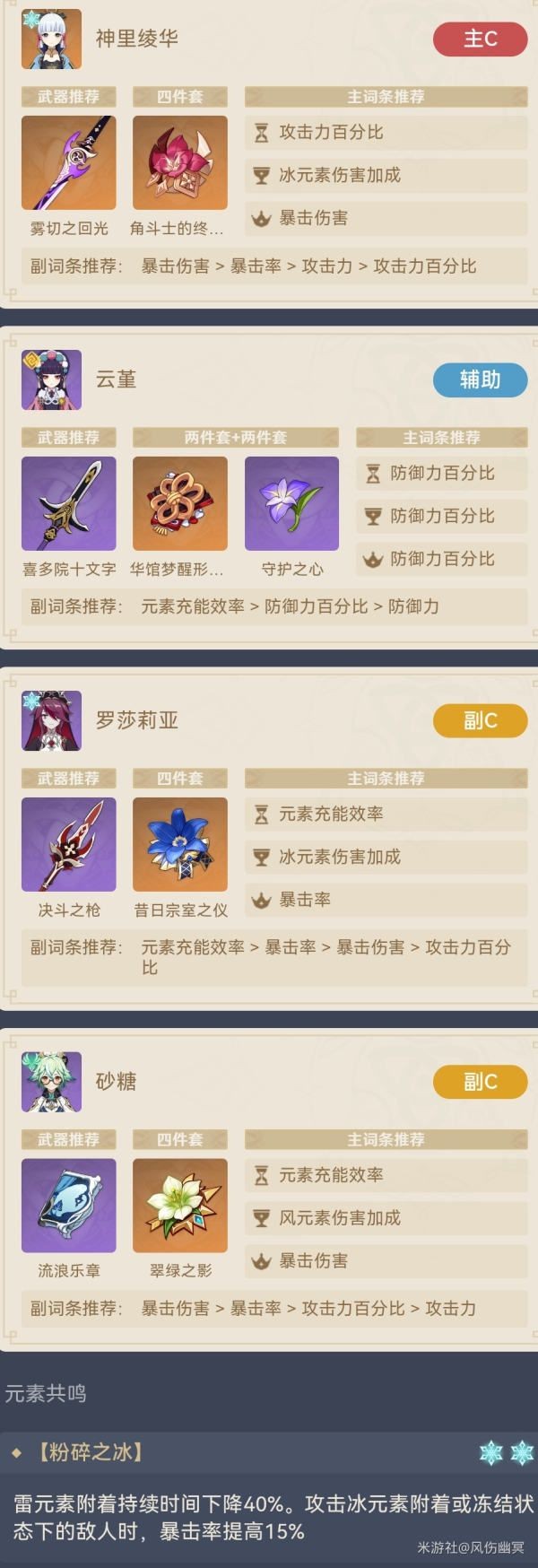 原神神里绫华纯冰伤普攻队推荐