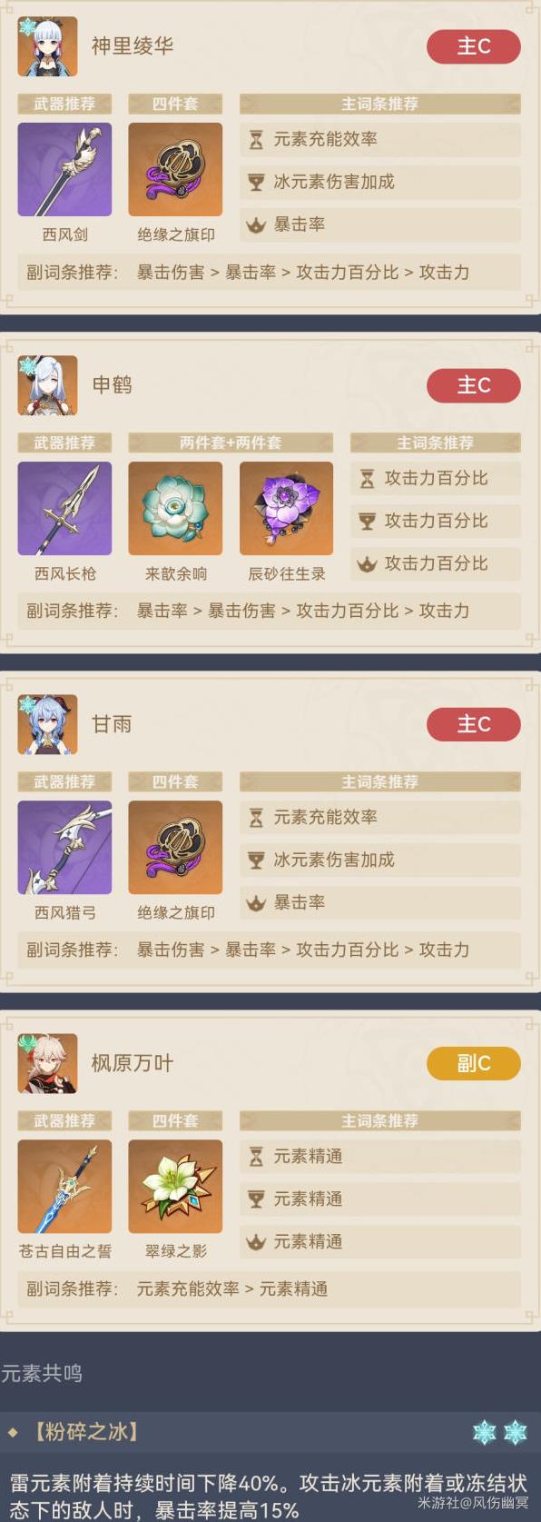原神神鹤万甘纯西风武器冰伤技能流介绍